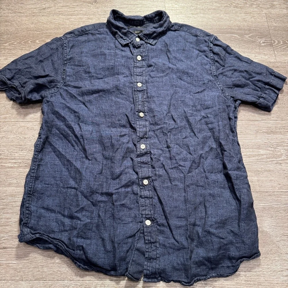 Banana Republic Shirt Men Large Blue 100%‎ Linen Slim Fit Summer Casual Preppy